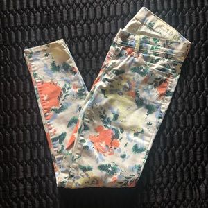 Gap Women's Jeans 1969 Cream W/ Floral Print Legging Skinny Stretch Size 24r